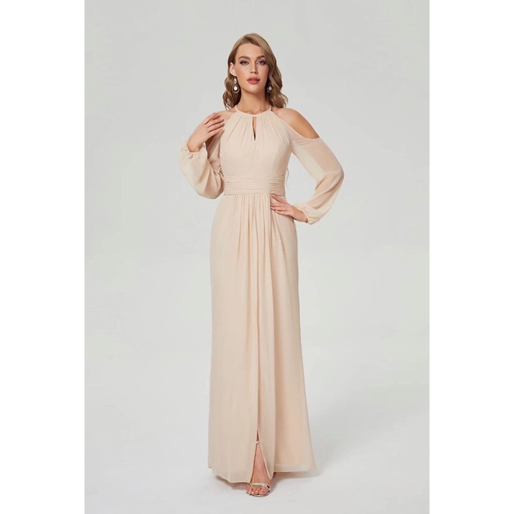 Women's Long Sleeve halter top Chiffon Bridesmaid Dress - Picture 3 of 6